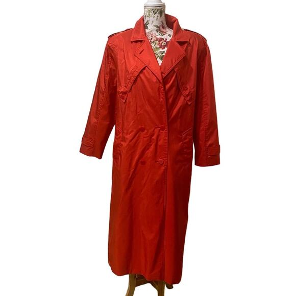VTG Made In Korea Red /Burnt Red Trench Coat Side Pockets Oversized Pockets - Picture 1 of 12